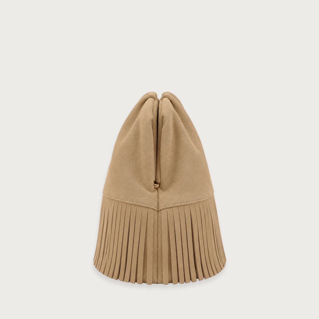 The Plume Clutch in Sand Suede