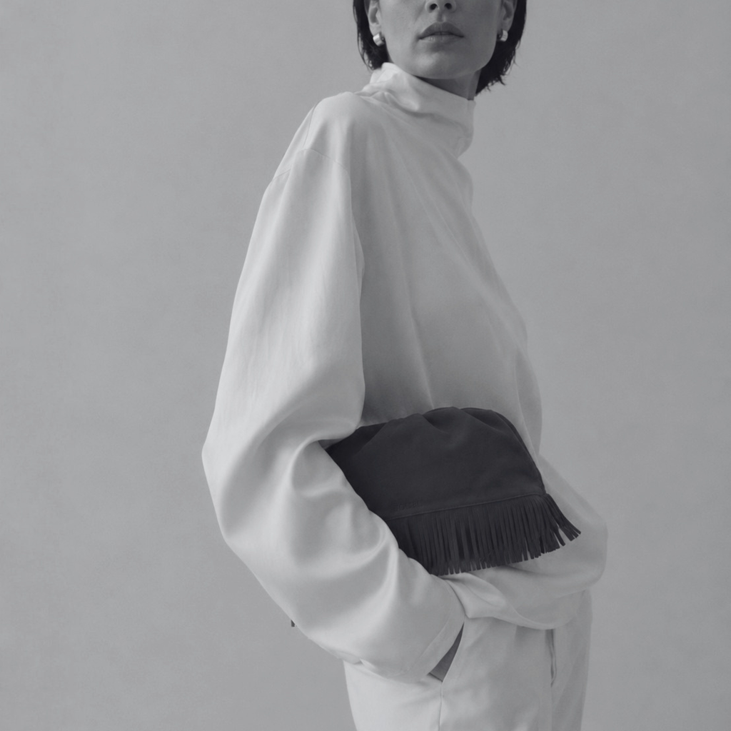 The Plume Clutch in Cobalt Blue Suede